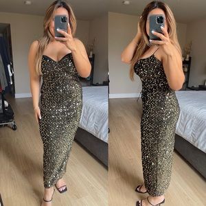 Vintage 1990’s Gunne Sax Jessica McClintock Elegant Gold Sequence Formal Dress